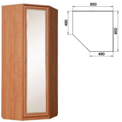 Шкаф угловой для одежды в спальню с зеркалом полками и ящиками